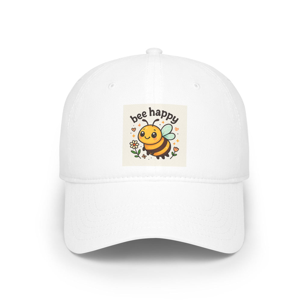 Bee Happy Low Profile Baseball Cap, Cute Hat, Gift for Friends, Summer Accessory, Casual Style, Outdoor Gear