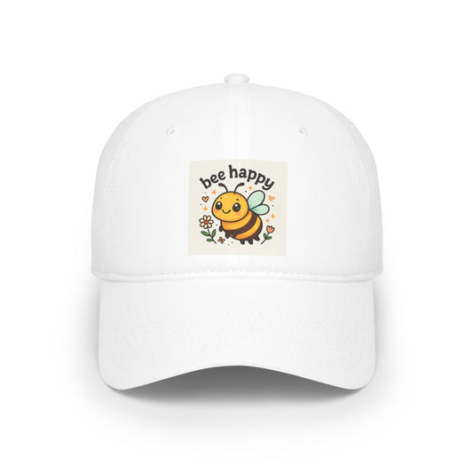 Bee Happy Low Profile Baseball Cap, Cute Hat, Gift for Friends, Summer Accessory, Casual Style, Outdoor Gear