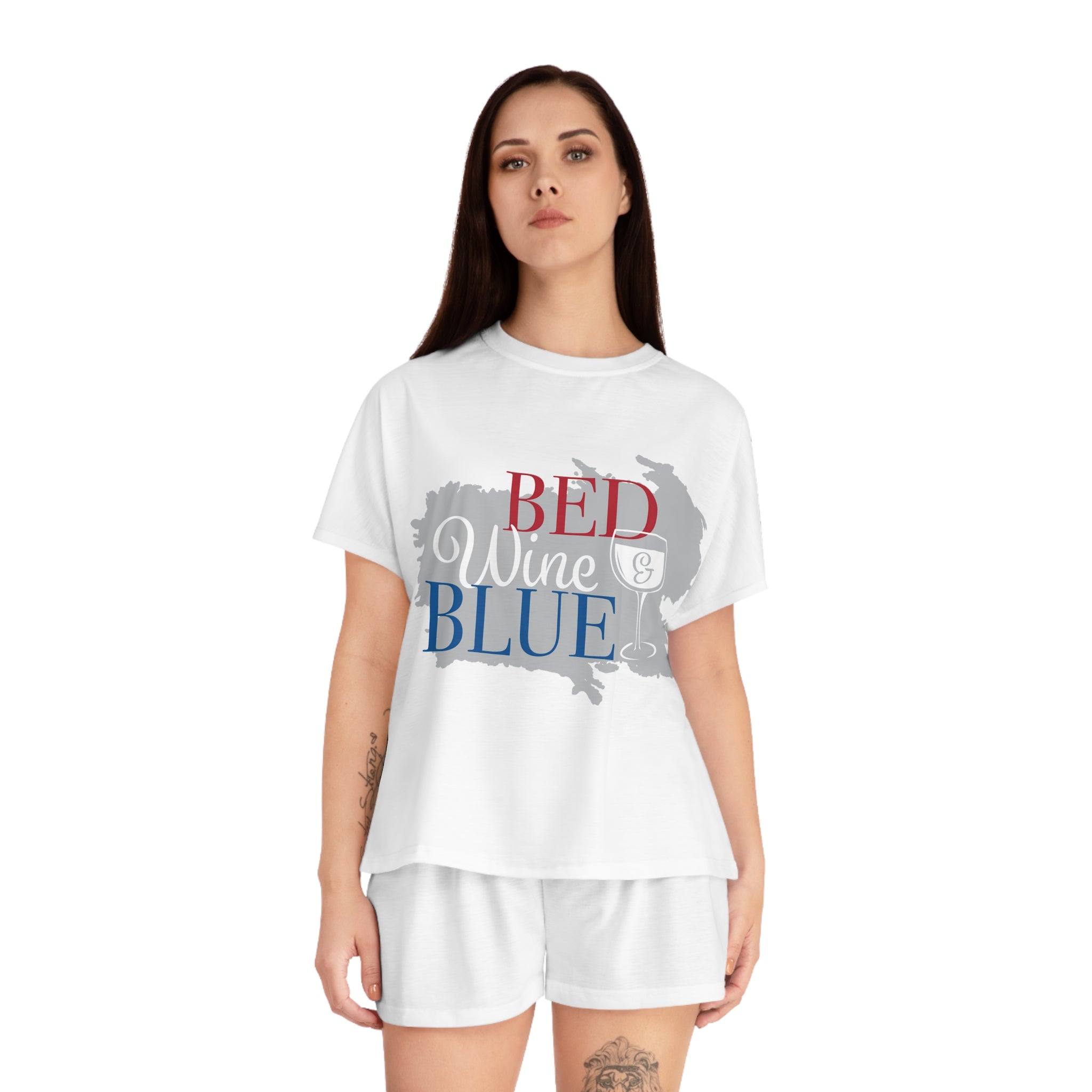 Bed Wine Blue Women's Short Pajama Set — Red, White & Blue Sleepwear