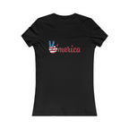 Women's Tee - 'LOVE' American Flag Design | 'Merica' Back Peace Sign Patriotic T-Shirt