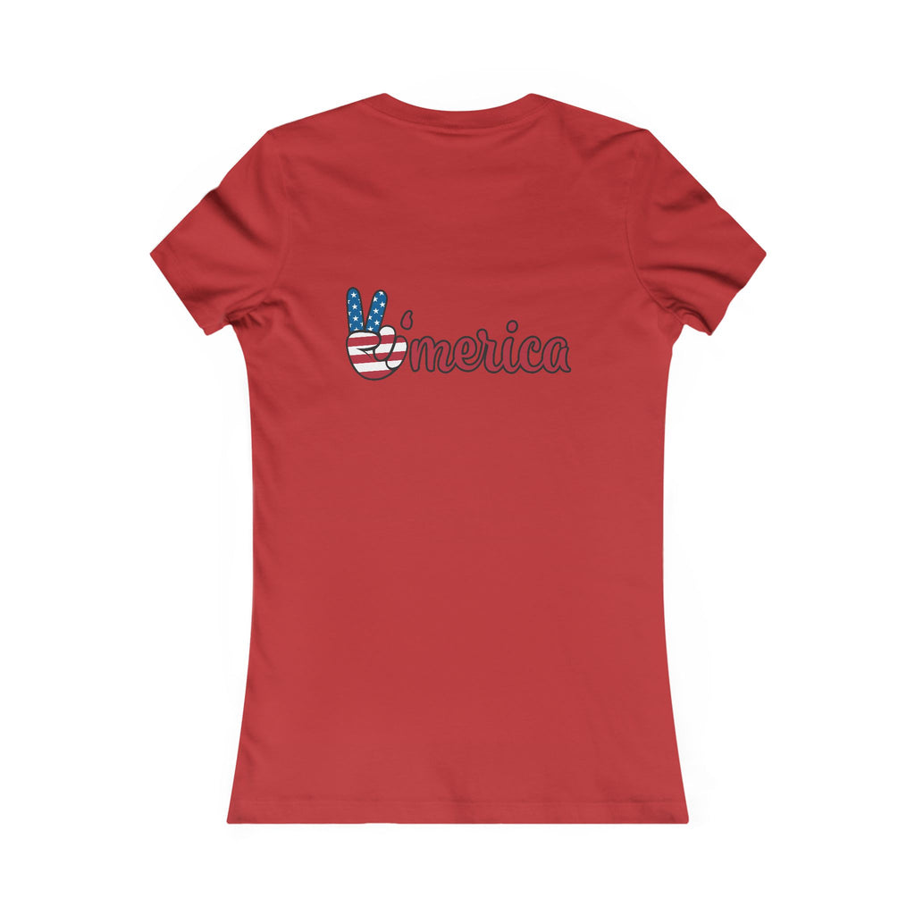 Women's Tee - 'LOVE' American Flag Design | 'Merica' Back Peace Sign Patriotic T-Shirt