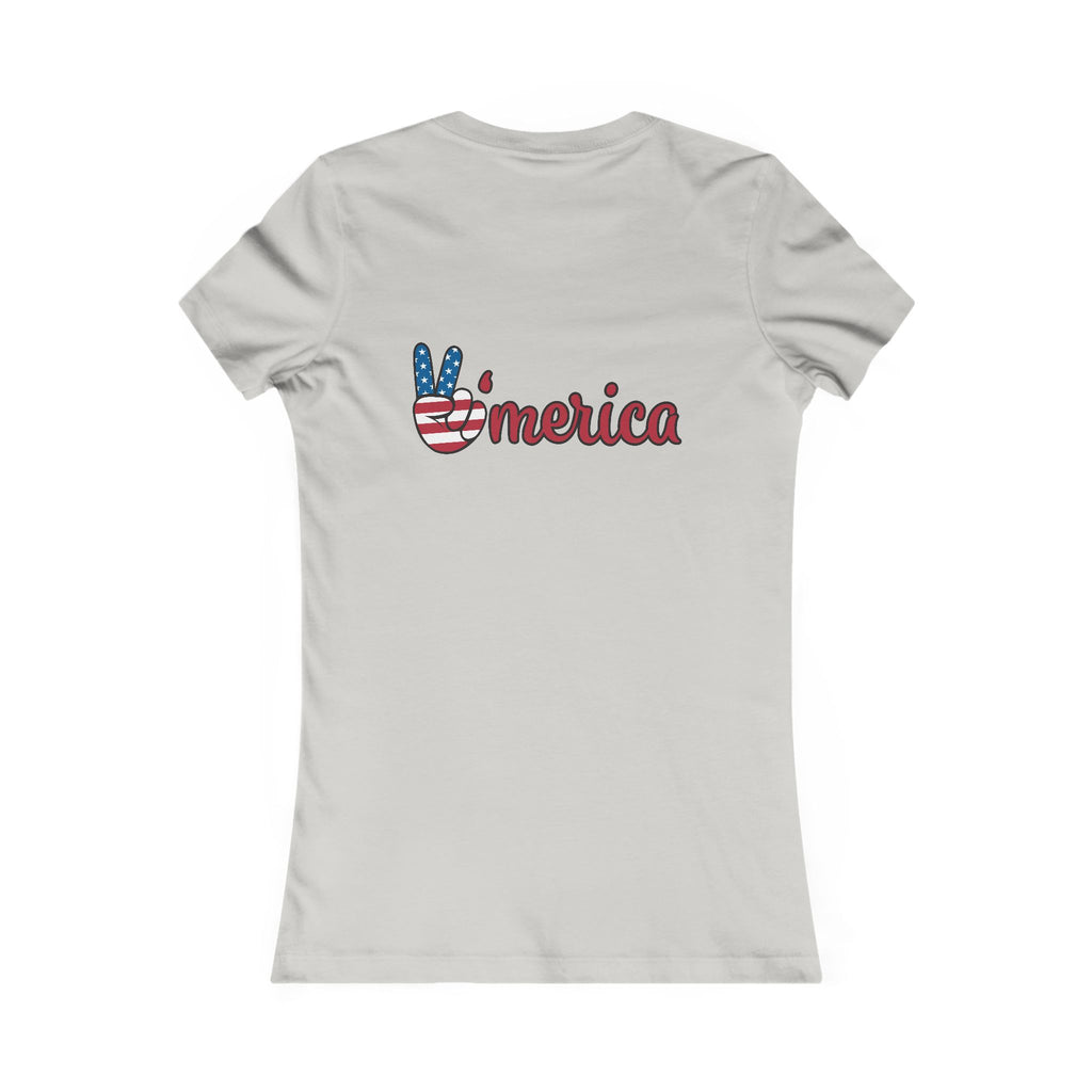 Women's Tee - 'LOVE' American Flag Design | 'Merica' Back Peace Sign Patriotic T-Shirt