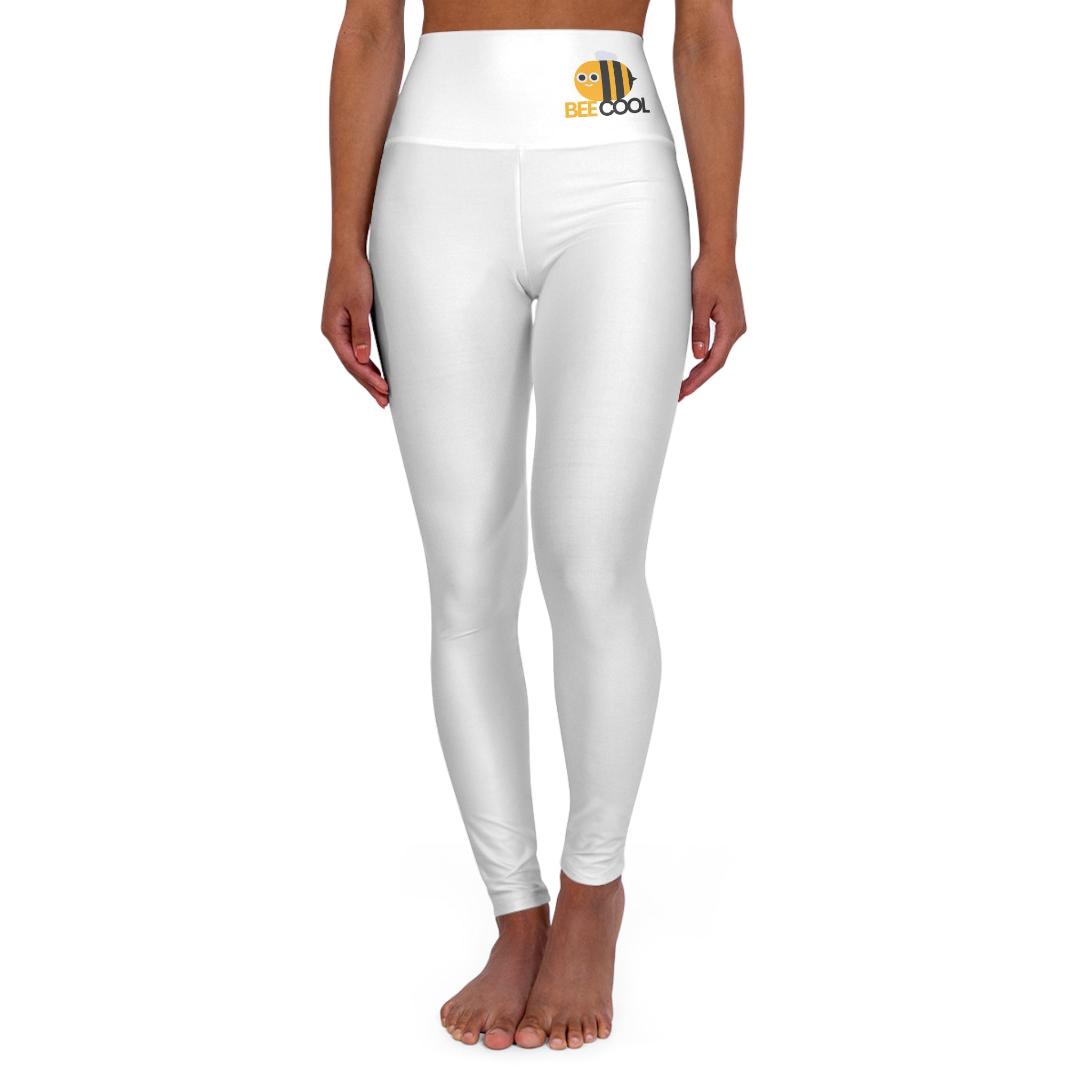 High-Waist Yoga Leggings — Bee Cool Minimal Logo AOP