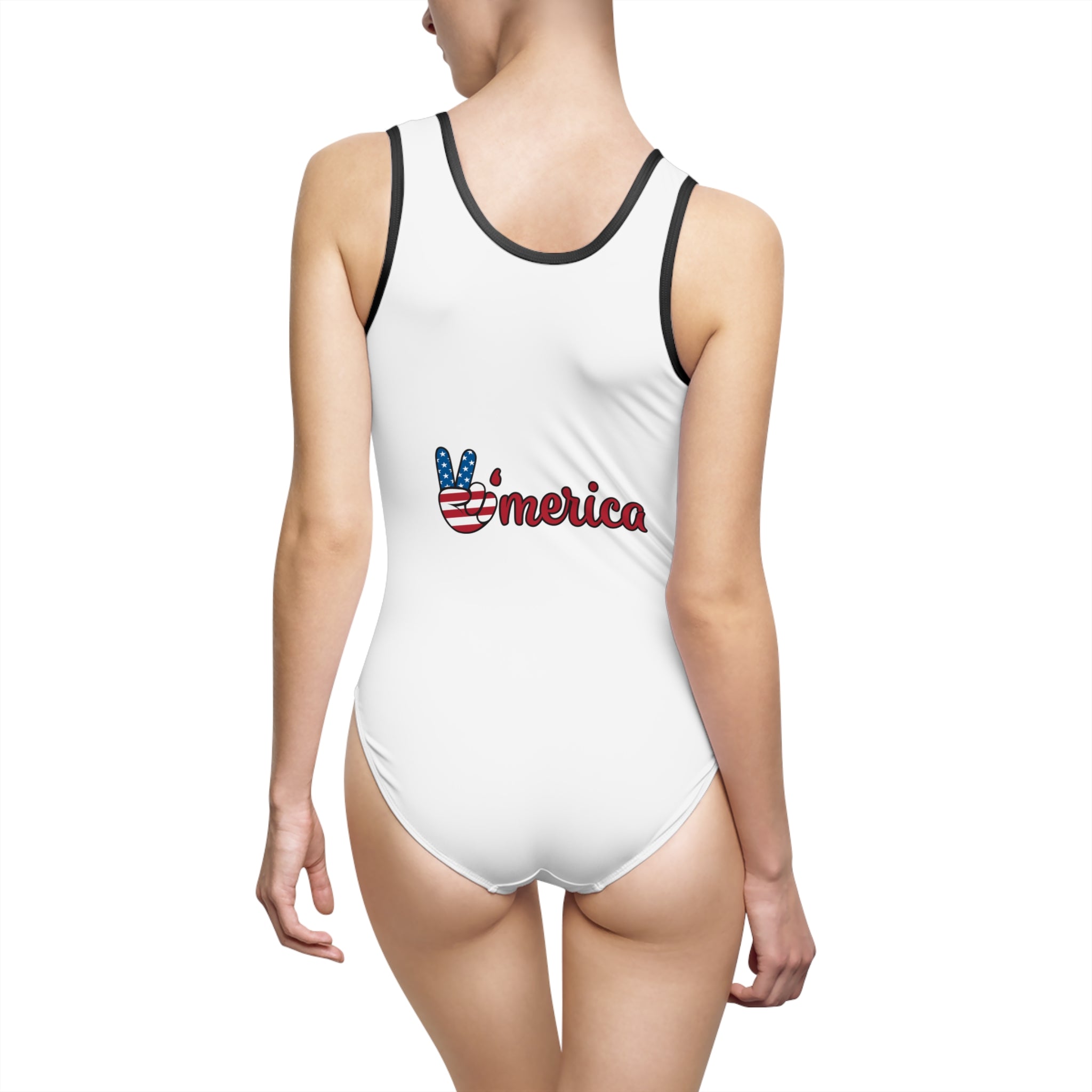 Patriotic 'LOVE' One-Piece Swimsuit – American Flag Swimwear with 'Merica Back Print