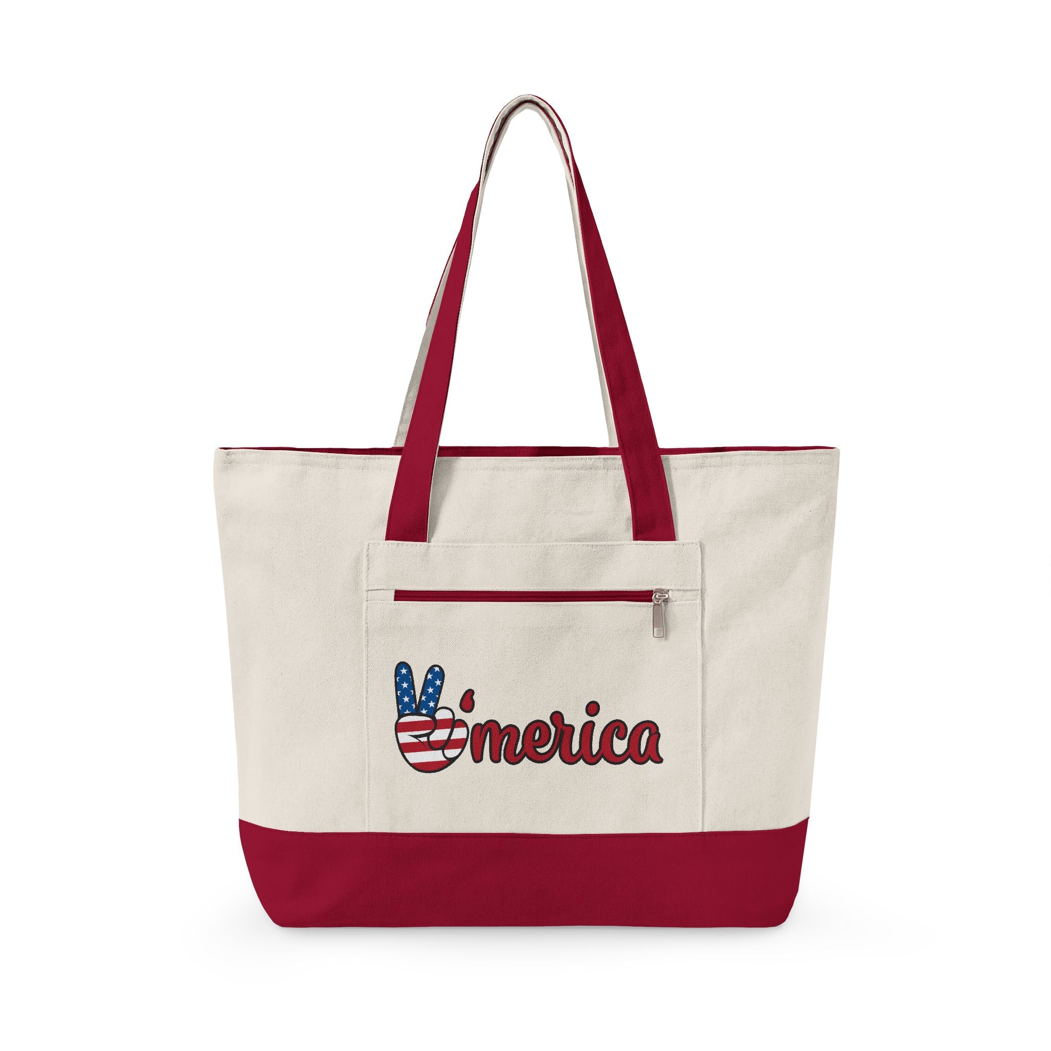 Canvas Tote — Patriotic "Merica" & Flag Love Zippered Beach Bag