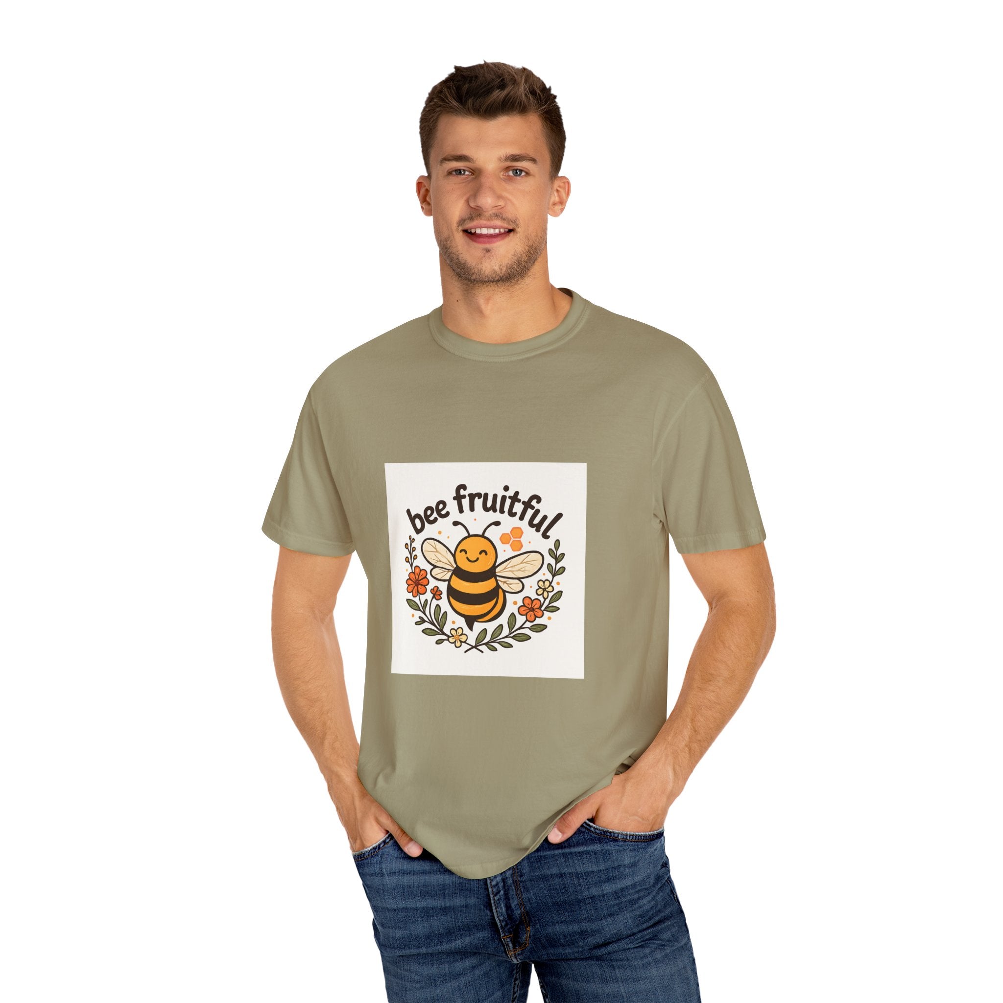 Bee Fruitful T-Shirt, Unisex Garment Dyed Tee, Cute Bee Apparel, Nature Lover's Gift, Summer Outfit, Eco-Friendly Fashion