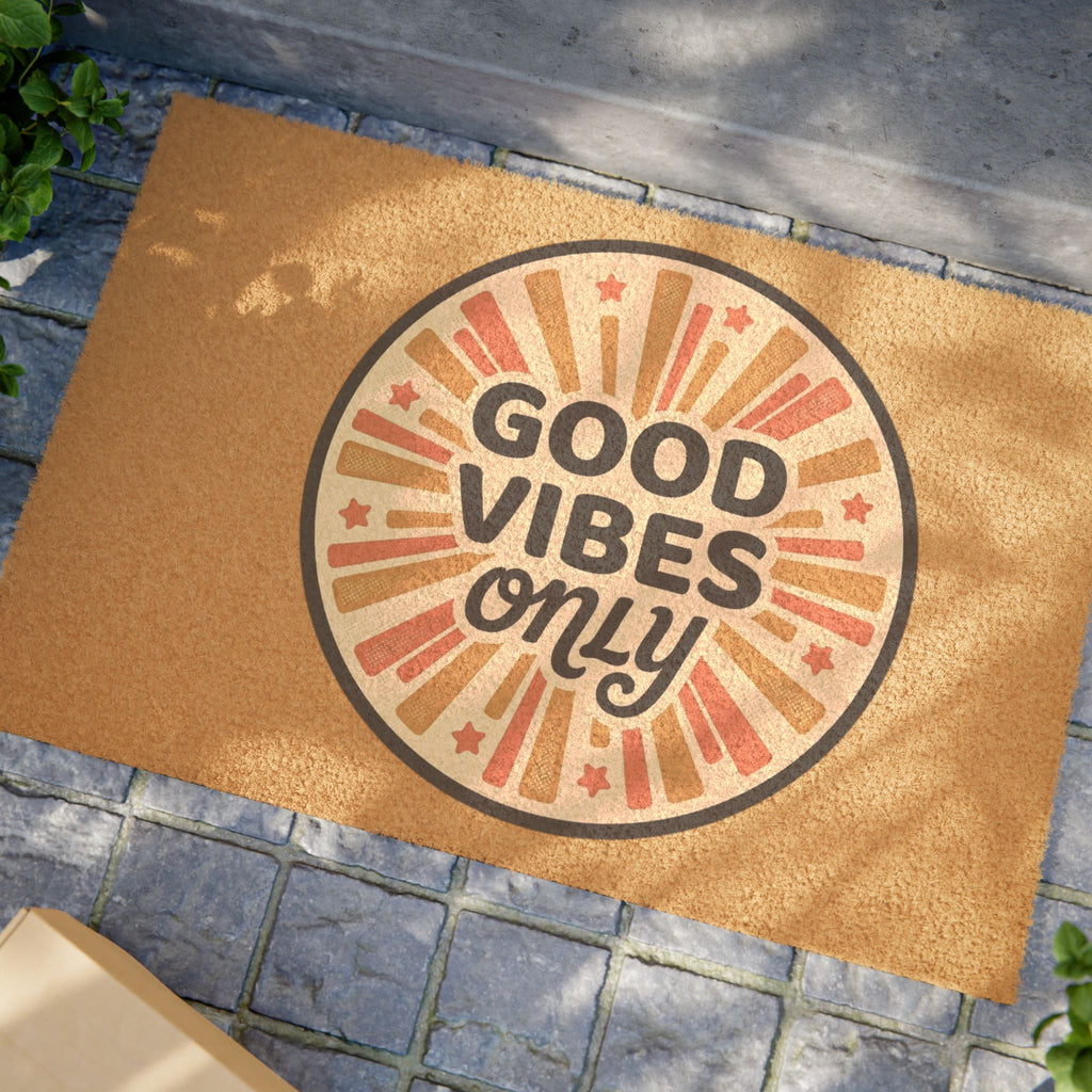 Good Vibes Only Doormat — Retro Sunburst Welcome Mat