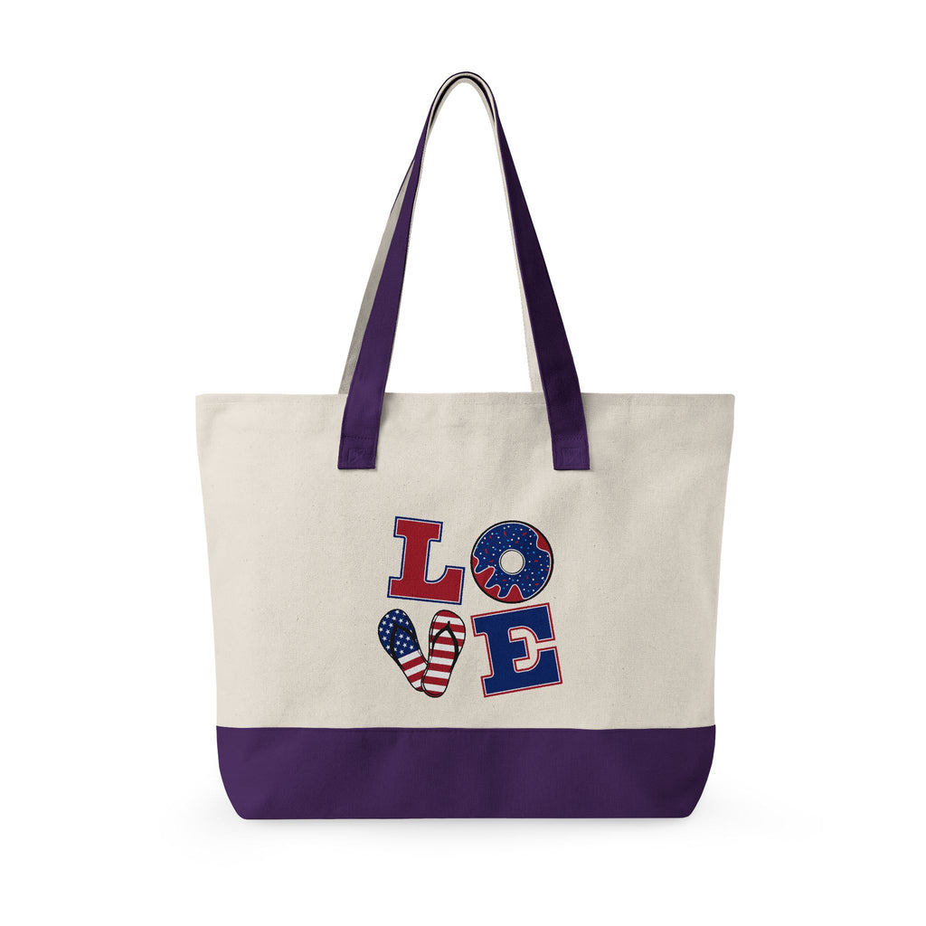 Canvas Tote — Patriotic "Merica" & Flag Love Zippered Beach Bag