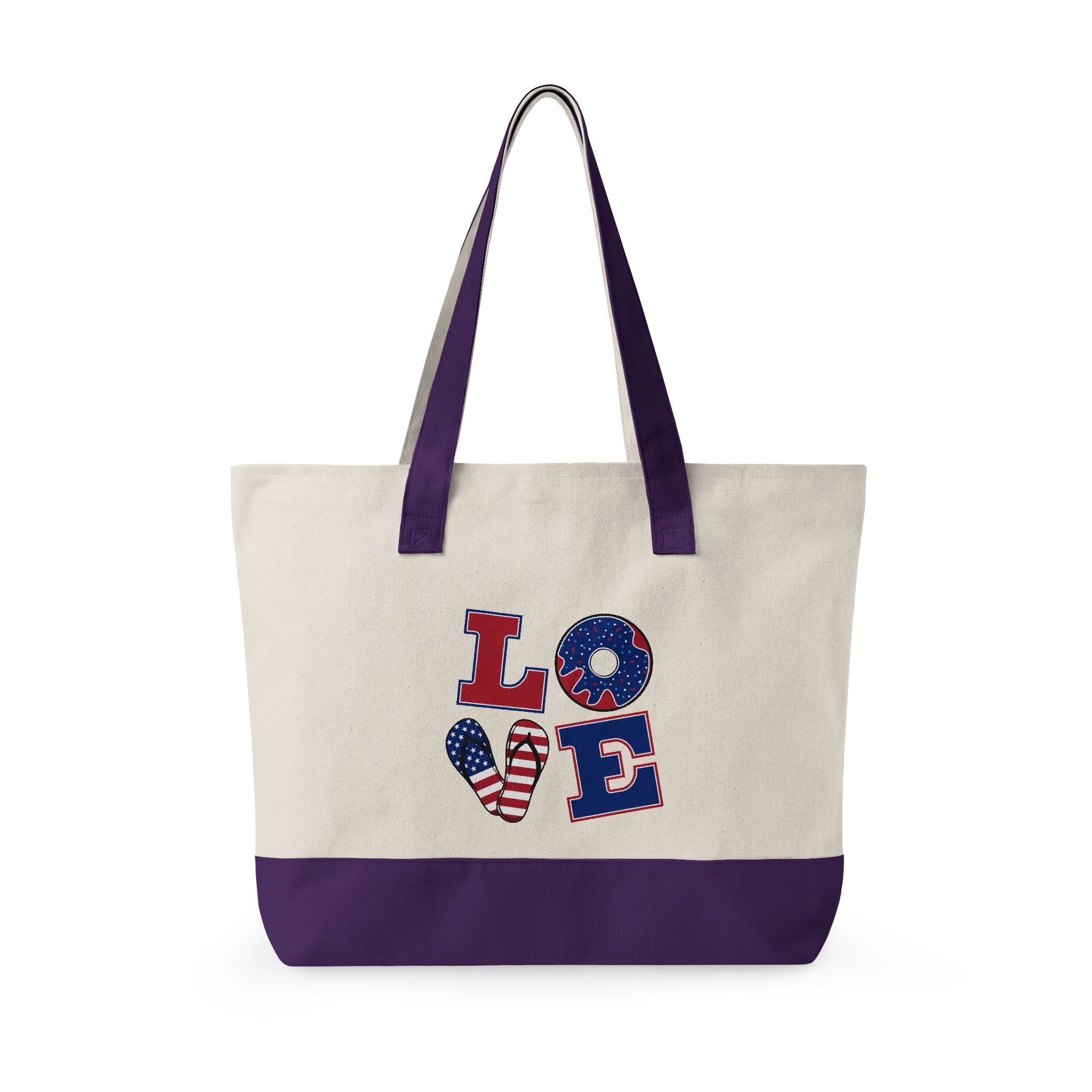 Canvas Tote — Patriotic "Merica" & Flag Love Zippered Beach Bag