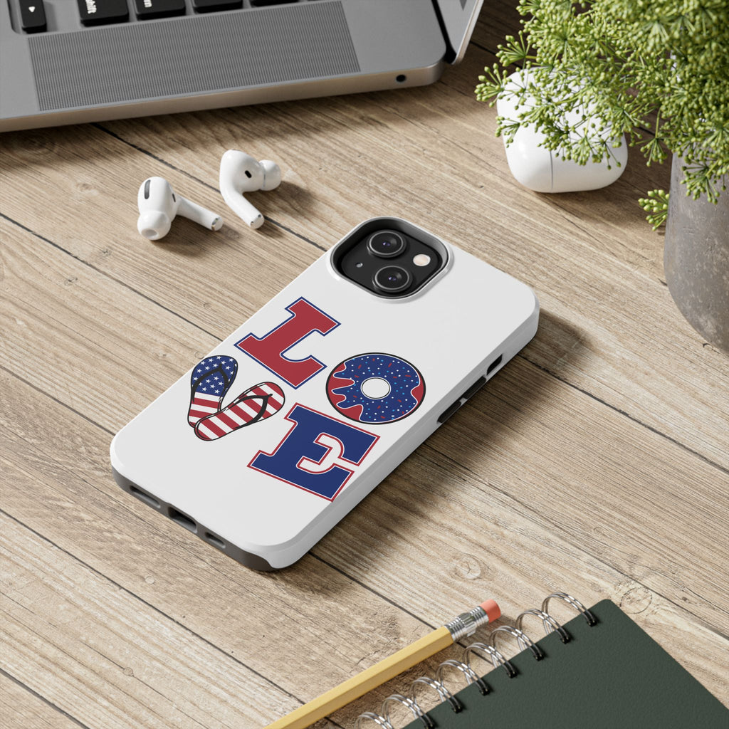 Patriotic LOVE Tough Phone Case — USA Flag & Donut Graphic