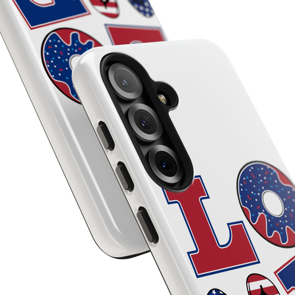 Patriotic LOVE Tough Phone Case — USA Flag & Donut Graphic