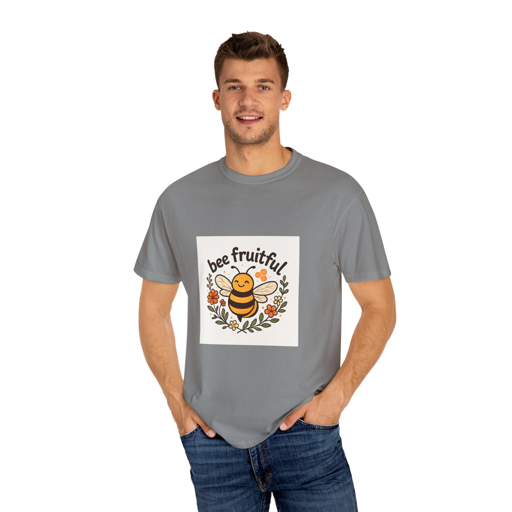 Bee Fruitful T-Shirt, Unisex Garment Dyed Tee, Cute Bee Apparel, Nature Lover's Gift, Summer Outfit, Eco-Friendly Fashion
