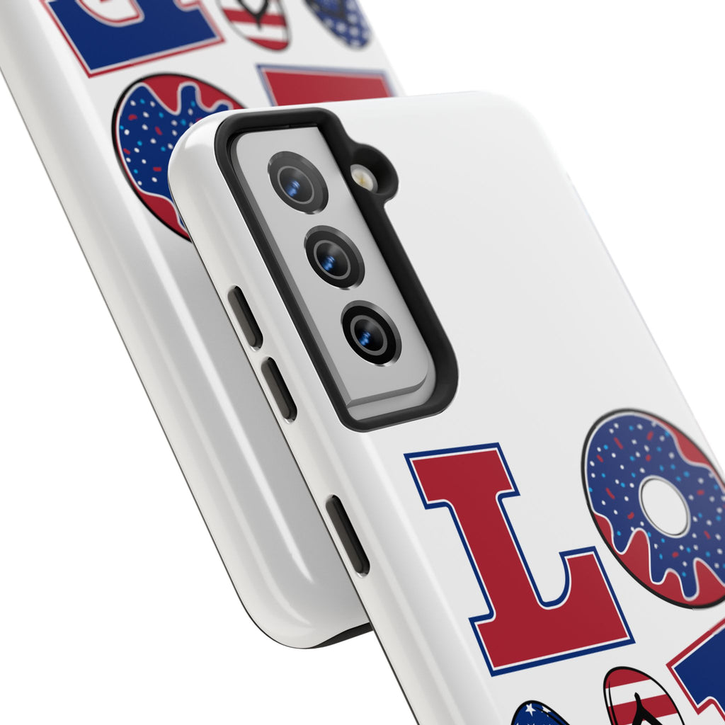 Patriotic LOVE Tough Phone Case — USA Flag & Donut Graphic