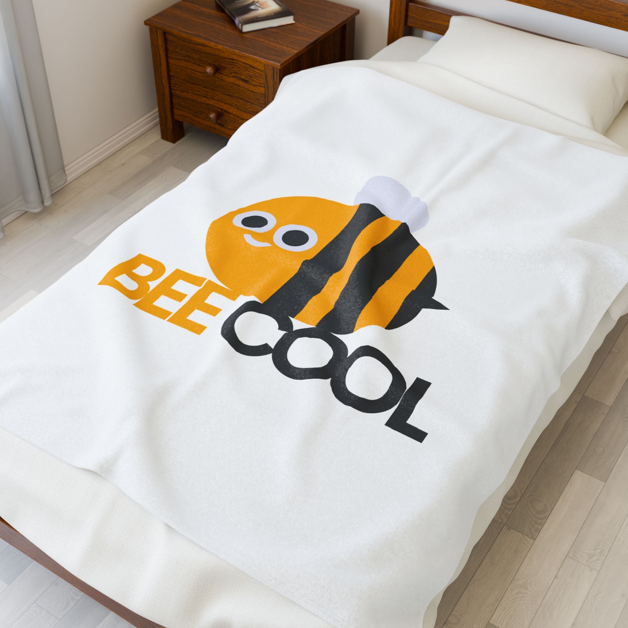 Bee Cool Velveteen Plush Blanket - Cozy Gift for Kids, Nursery Decor, Bee Themed Decor, Summer Vibes, Soft Throw Blanket