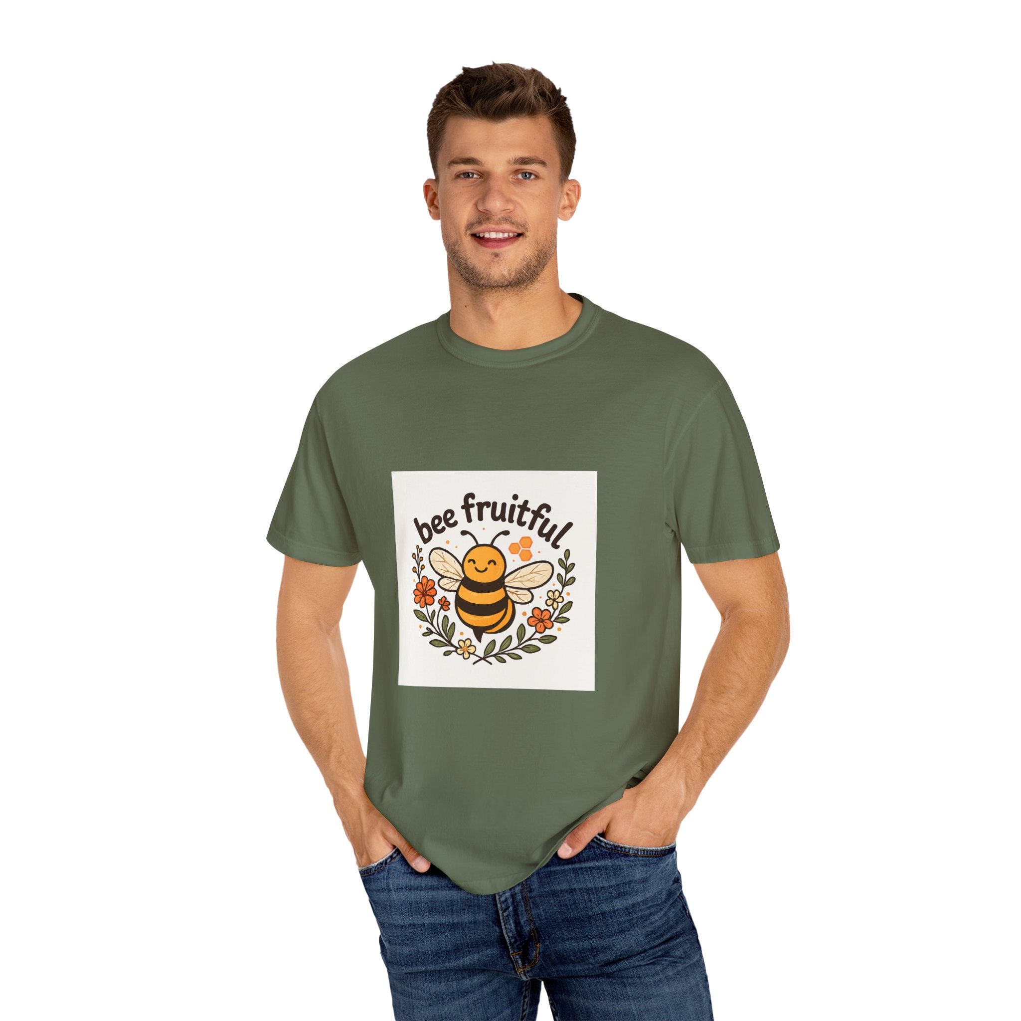 Bee Fruitful T-Shirt, Unisex Garment Dyed Tee, Cute Bee Apparel, Nature Lover's Gift, Summer Outfit, Eco-Friendly Fashion