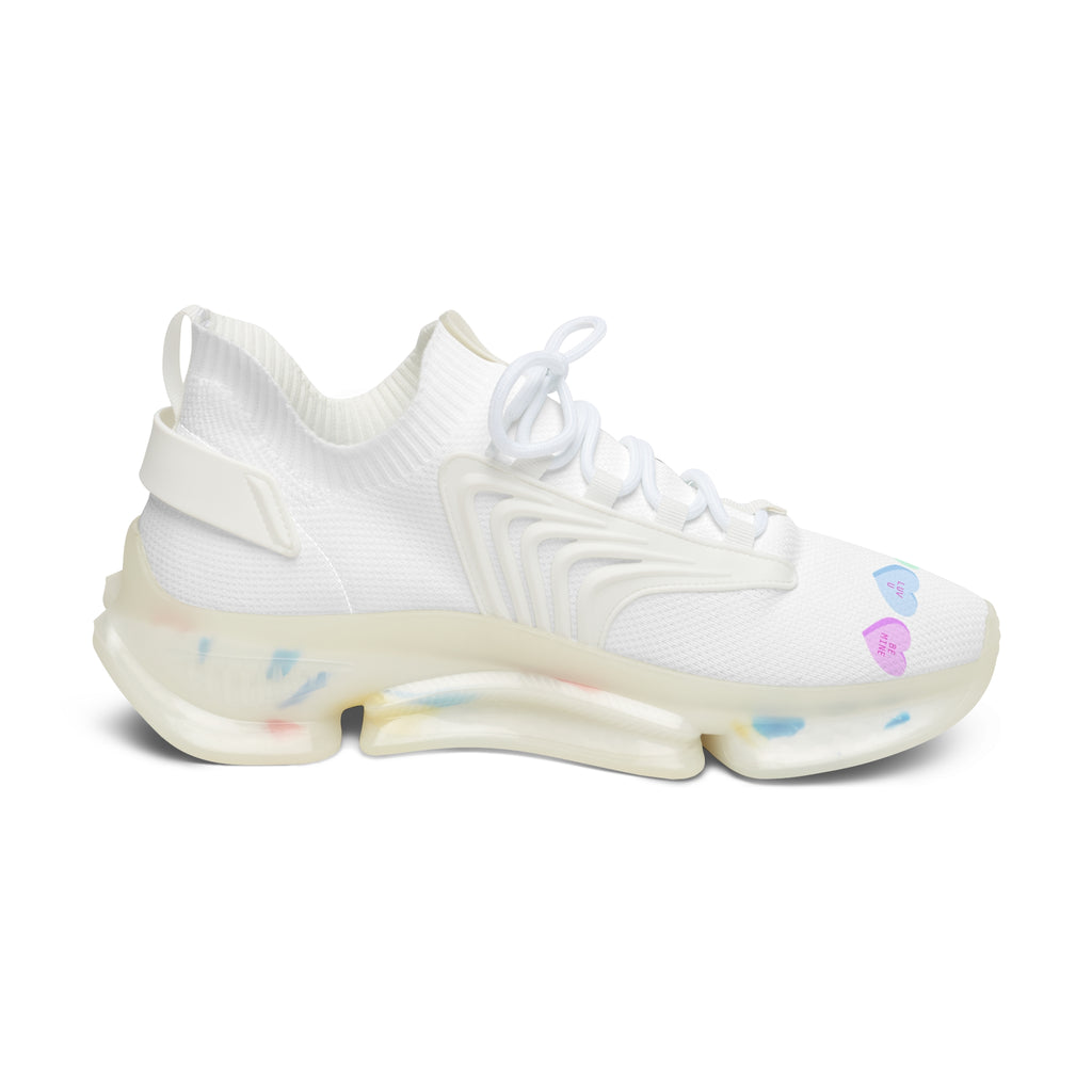 Mesh Sneakers — White Heart Candy Print Athletic Shoes