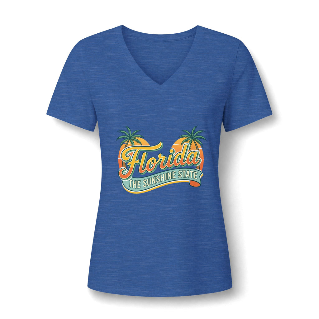 Florida Sunshine State V-Neck T-Shirt – Women's Retro Palm Tree Tee