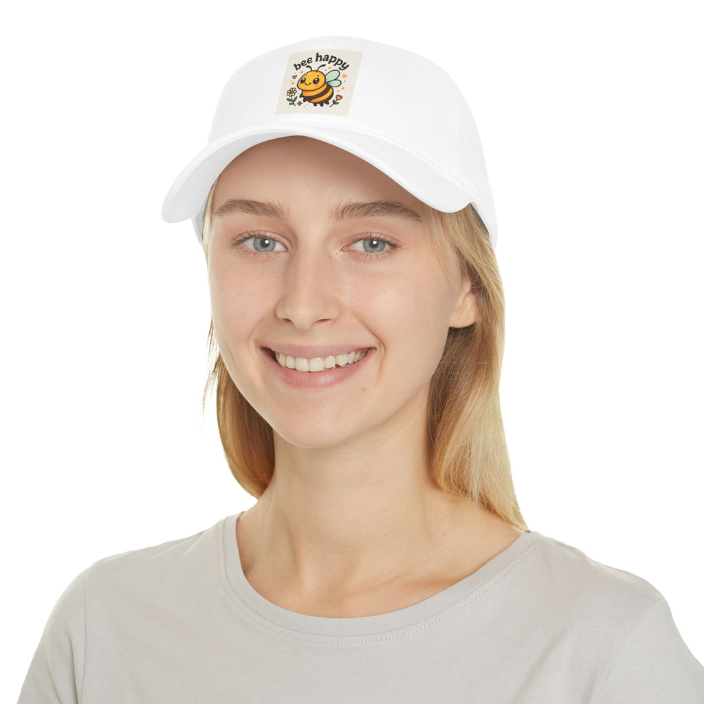 Bee Happy Low Profile Baseball Cap, Cute Hat, Gift for Friends, Summer Accessory, Casual Style, Outdoor Gear