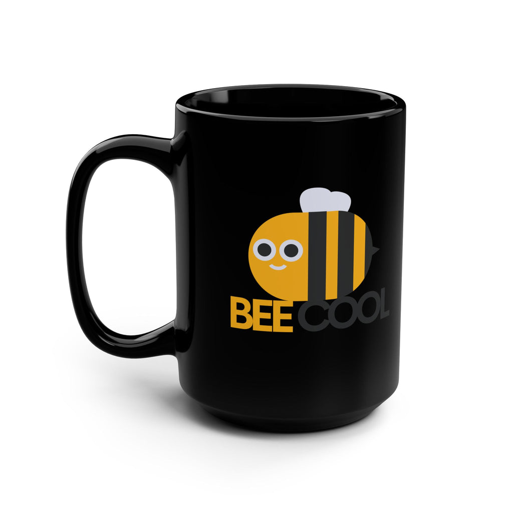 Bee Cool Mug — 15oz Black Ceramic Coffee Cup (Cute Bee Graphic)