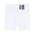 Patriotic "LOVE" Women's Workout Shorts - American Flag High-Waist Bike Shorts