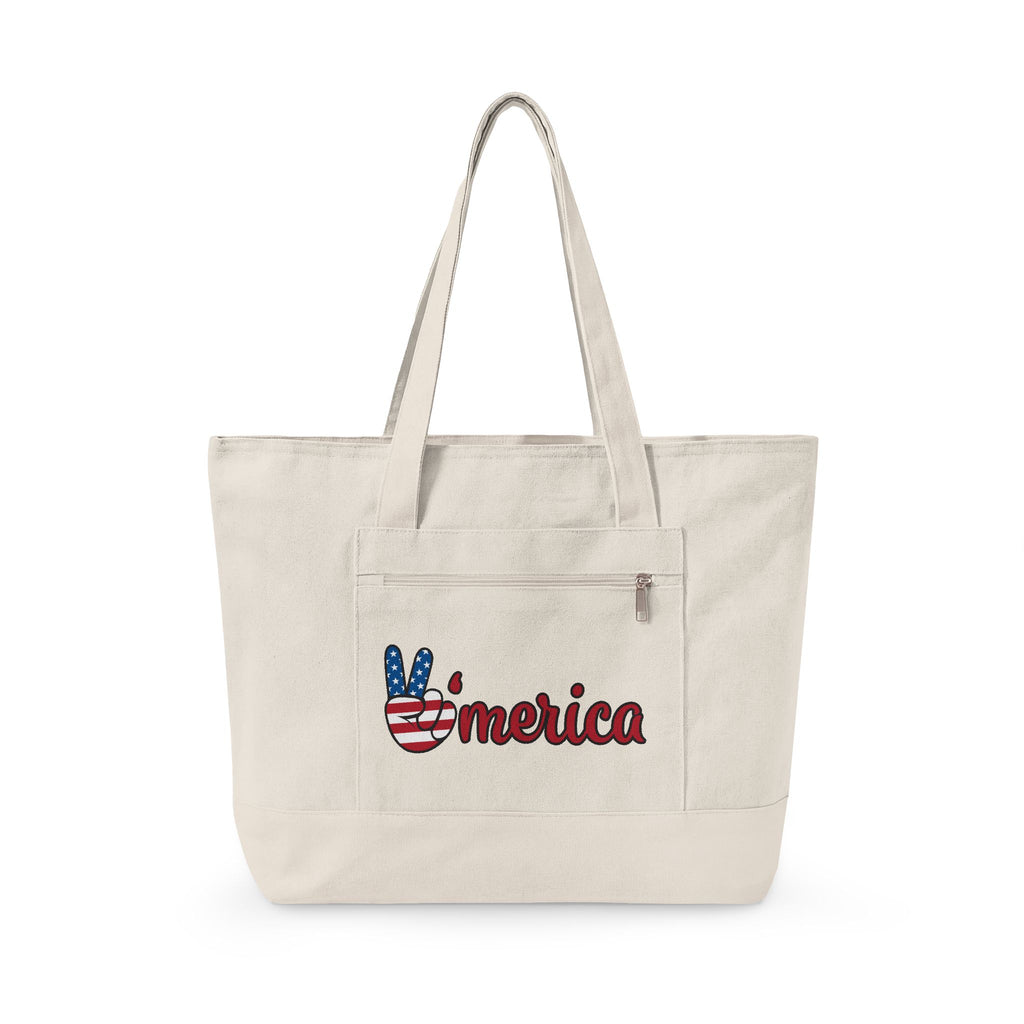 Canvas Tote — Patriotic "Merica" & Flag Love Zippered Beach Bag