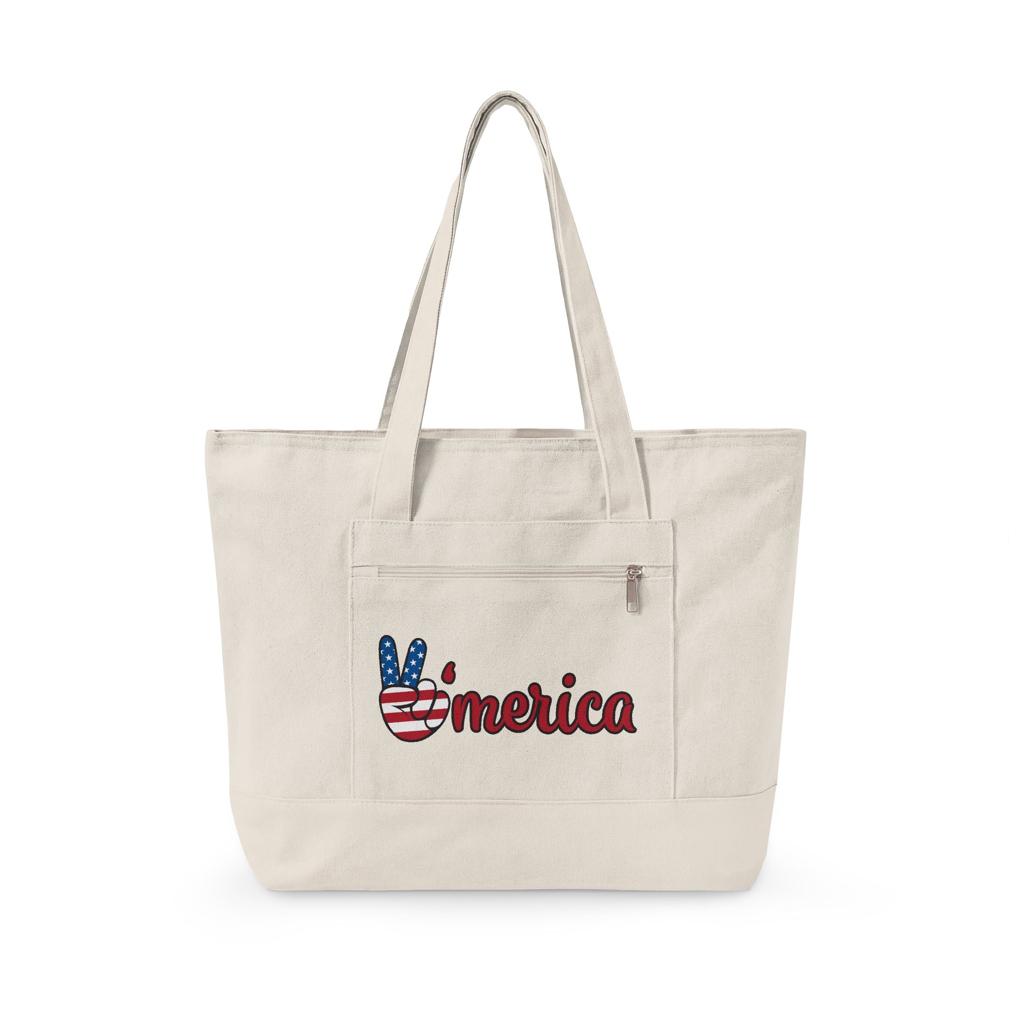 Canvas Tote — Patriotic "Merica" & Flag Love Zippered Beach Bag