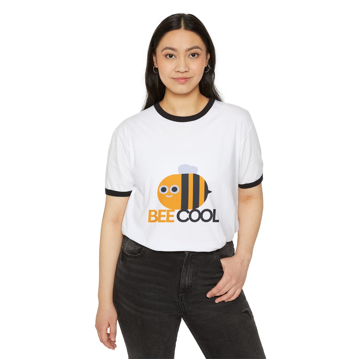Bee Cool Ringer T-Shirt, Fun Summer Outfit, Gift for Bee Lovers, Casual Wear, Unisex Fashion Tee, Bee-Themed Apparel