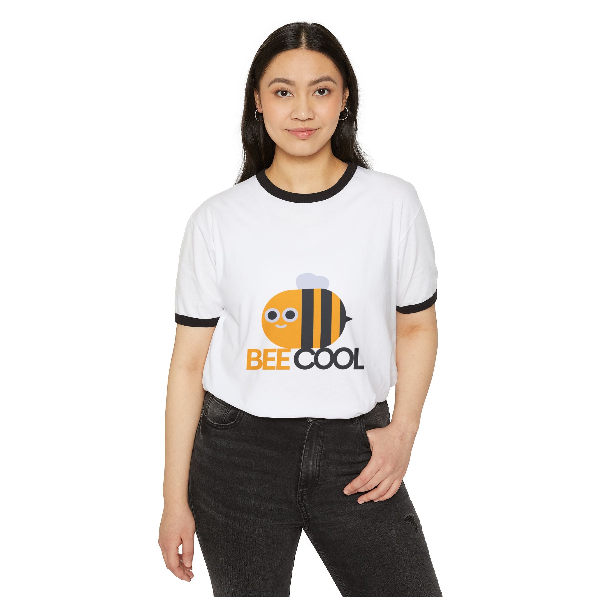 Bee Cool Ringer T-Shirt, Fun Summer Outfit, Gift for Bee Lovers, Casual Wear, Unisex Fashion Tee, Bee-Themed Apparel