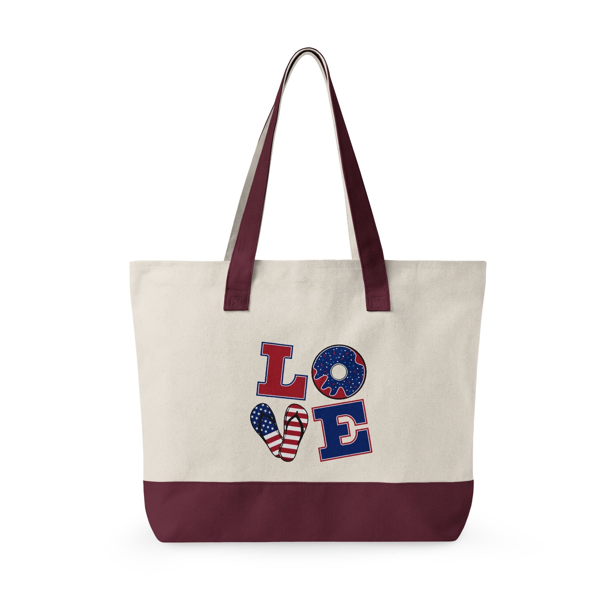 Canvas Tote — Patriotic "Merica" & Flag Love Zippered Beach Bag