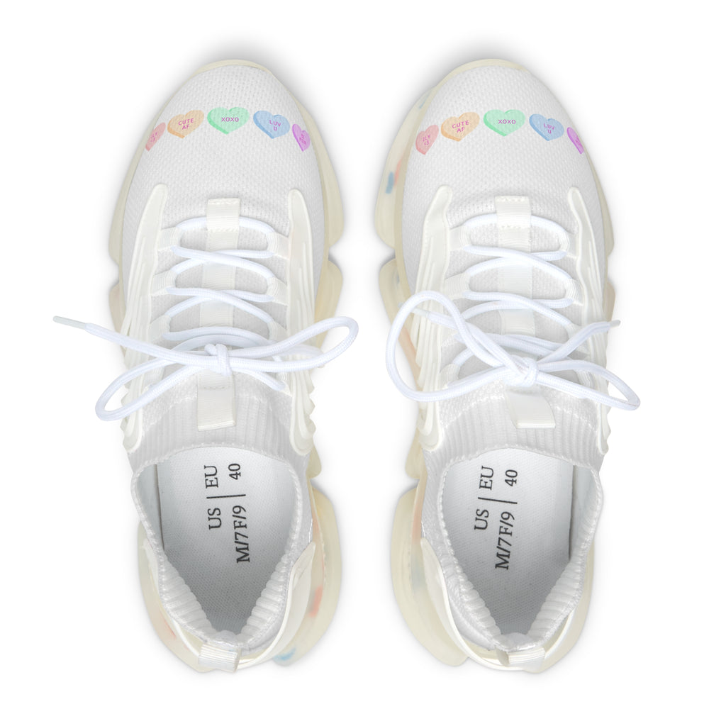 Mesh Sneakers — White Heart Candy Print Athletic Shoes
