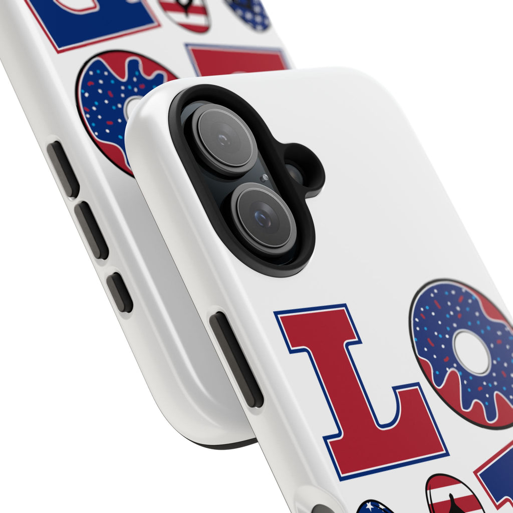 Patriotic LOVE Tough Phone Case — USA Flag & Donut Graphic