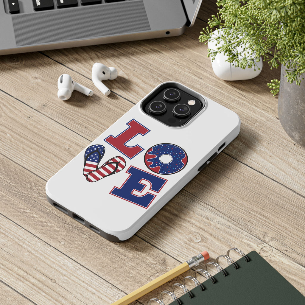Patriotic LOVE Tough Phone Case — USA Flag & Donut Graphic
