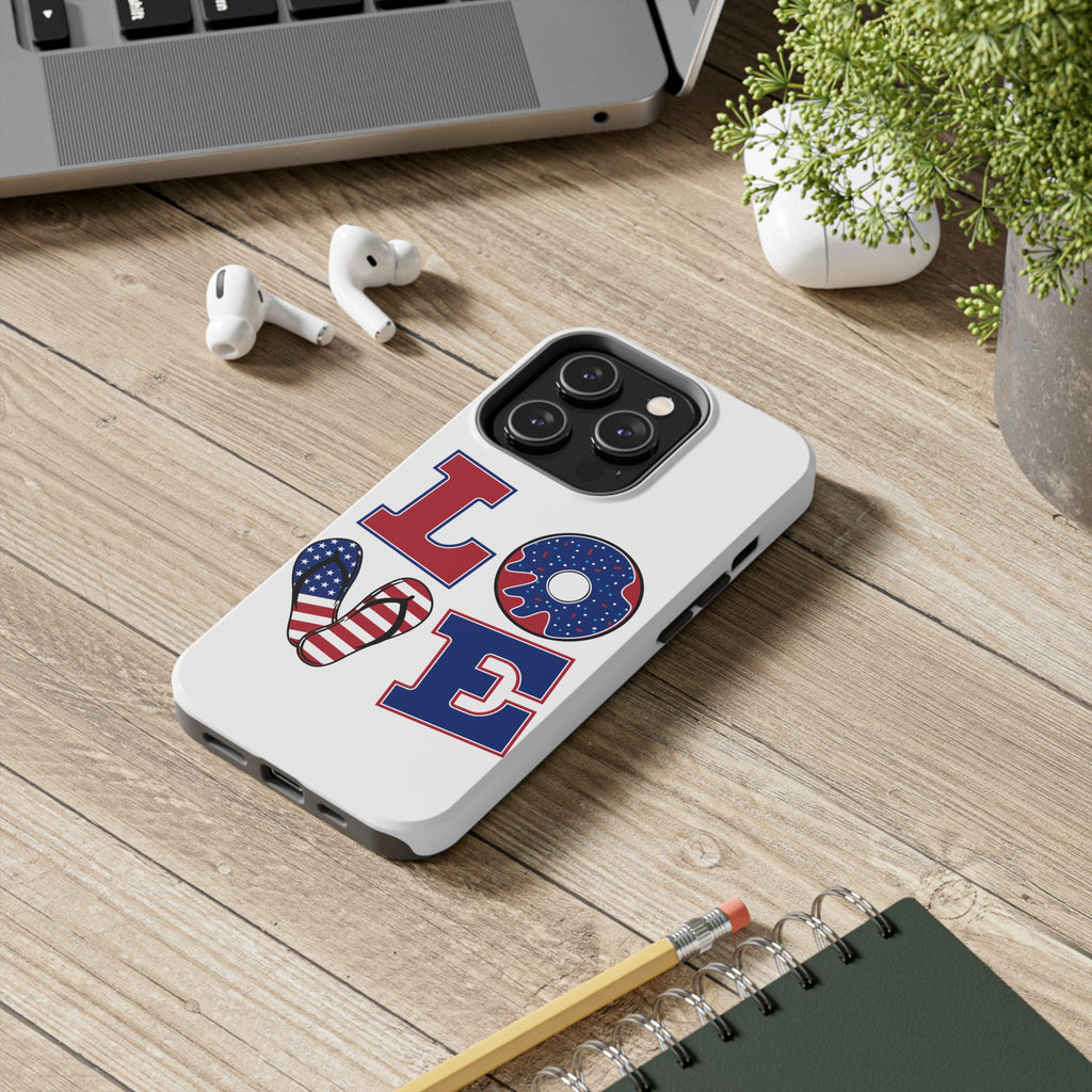 Patriotic LOVE Tough Phone Case — USA Flag & Donut Graphic